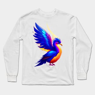 Vividly Colored Blue-Winged Phoenix Bird Long Sleeve T-Shirt